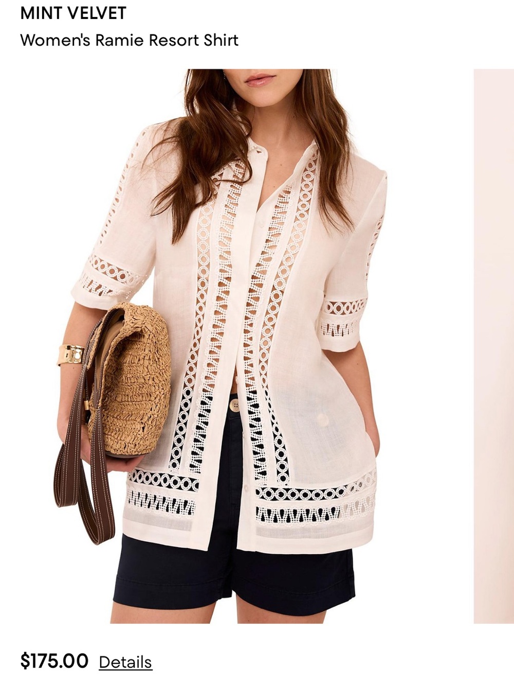 Mint Velvet Ivory Ramie Resort Shirt Sz Medium